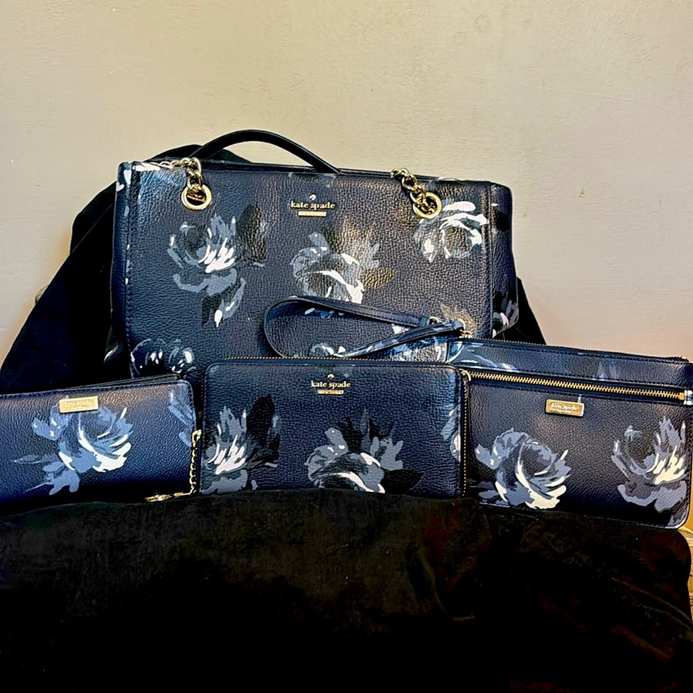 Kate Spade Navy Floral Shoulder Bag Set